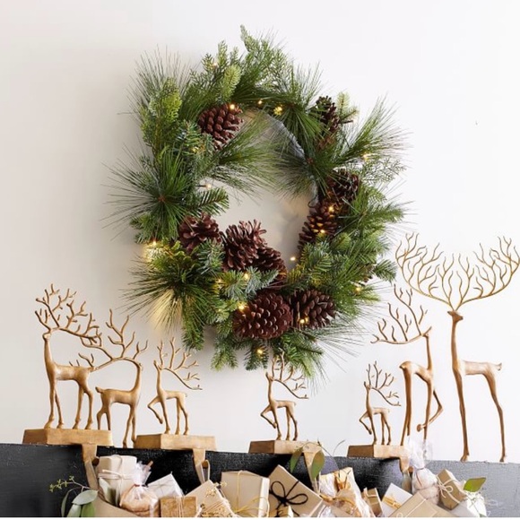 * SET OF 2 * NWT Pottery Barn Brass Merry Reindeer Set (1 Small & 1 Medium) - Picture 6 of 9